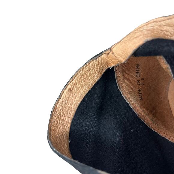 Anthropologie Schuler & Sons Philadelphia Wedge Booties Boots Embossed Black 7.5 - Picture 6 of 9